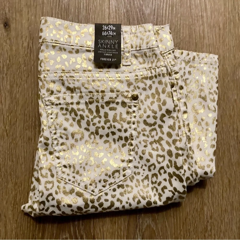 Forever 21 Women’s Skinny Ankle Pants With Gold Cheetah Print Size 26 | Y2K - Picture 8 of 9